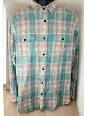 Orvis Mens Classic Fit Pink Plaid Button-Up Shirt Medium